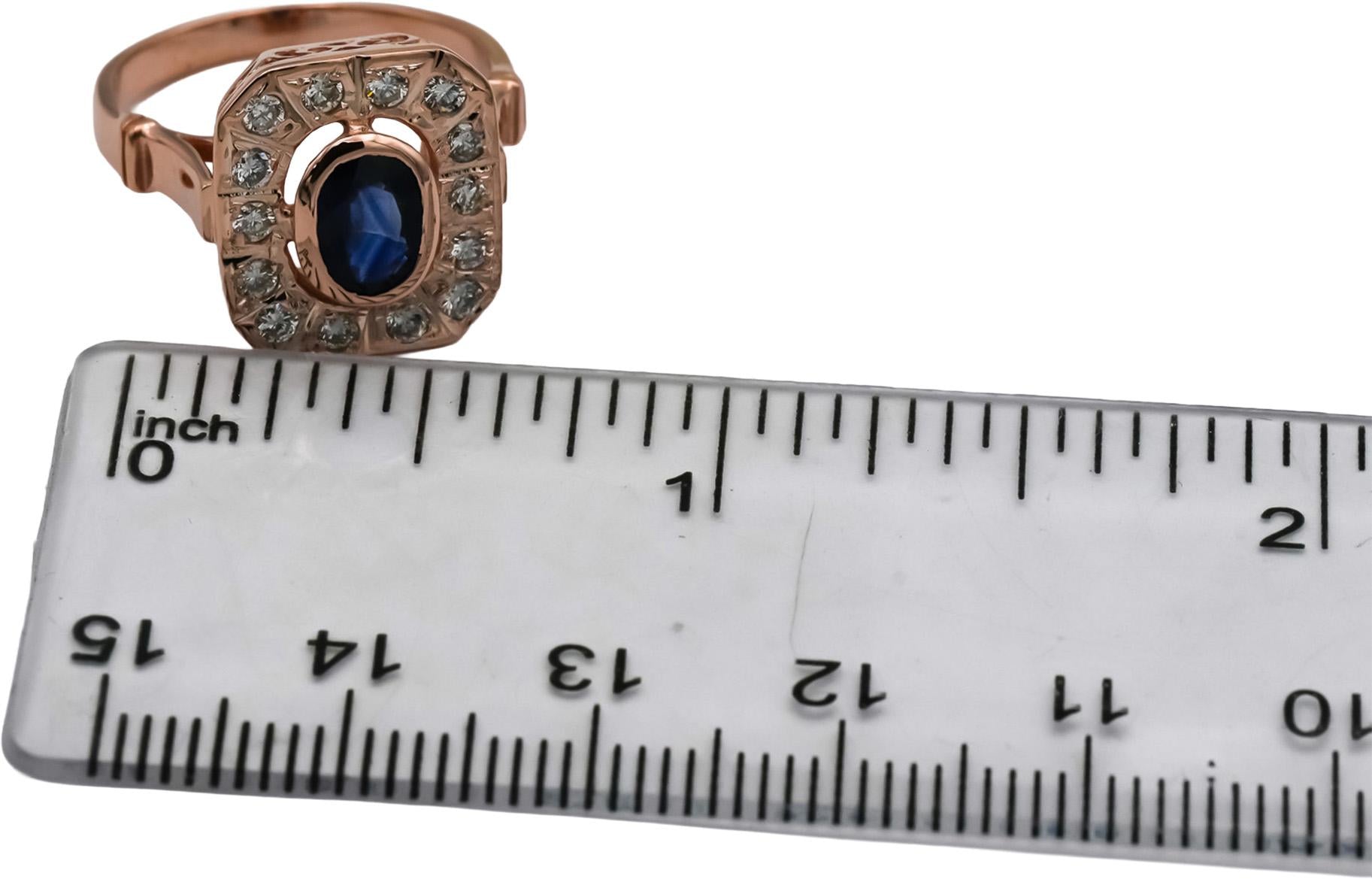 14k Rose Gold Diamond and Sapphire Cocktail Ring 0.92CT Size 5.75