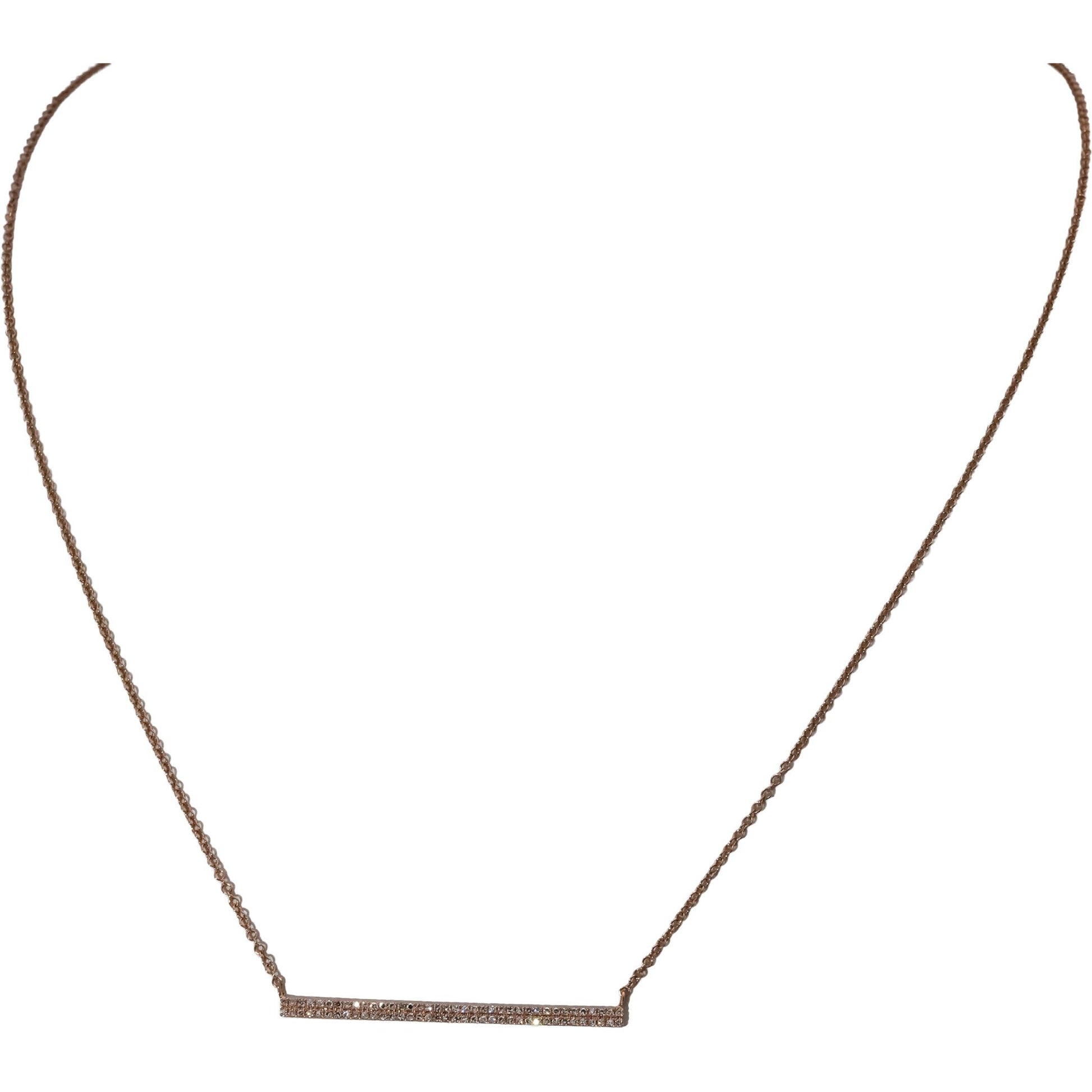 14k Rose Gold Round Diamond Bar Pendant Necklace 0.20CT