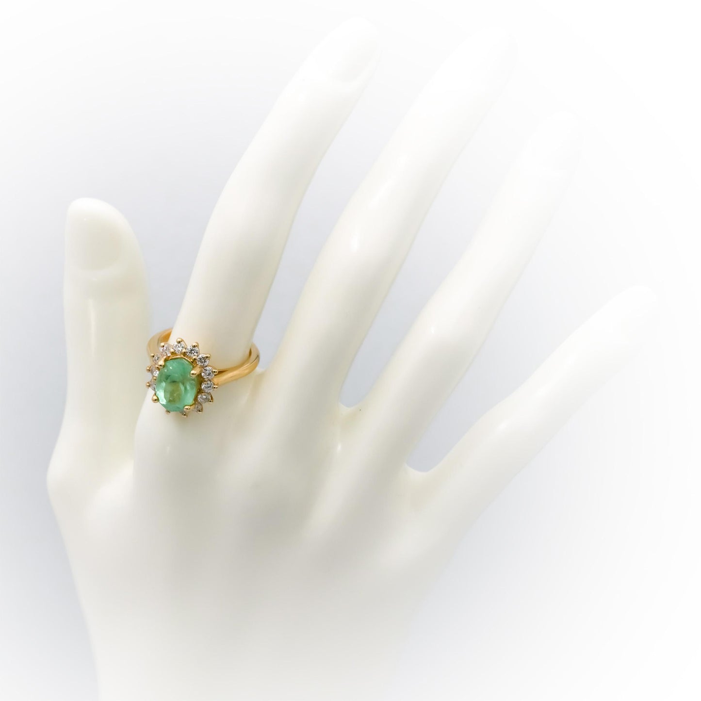 14k Yellow Gold Diamond and Emerald Halo Cocktail Ring 3.75CT Size 6.75