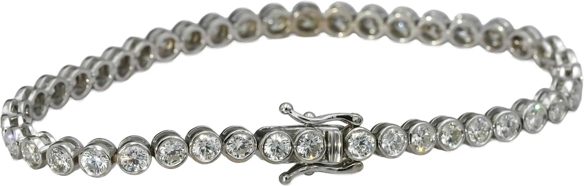 14k White Gold VS Round Bezel Set Diamond Tennis Bracelet 6.08CT