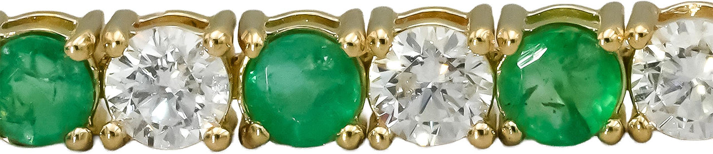14k Yellow Gold Round Diamond and Emerald Tennis Bracelet 5.69CT