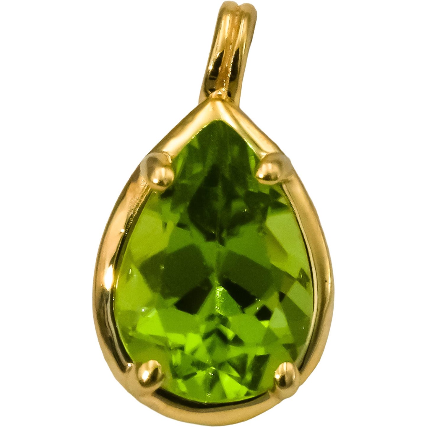 14k Yellow Gold Pear Cut Peridot Solitaire Pendant 0.74CT