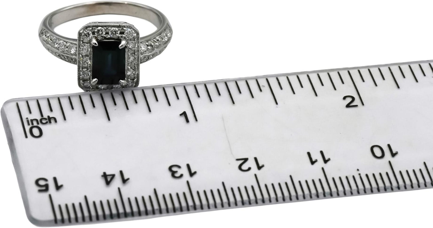 18k White Gold VS Diamond and Sapphire Cocktail Ring 1.87CT Size 6.5