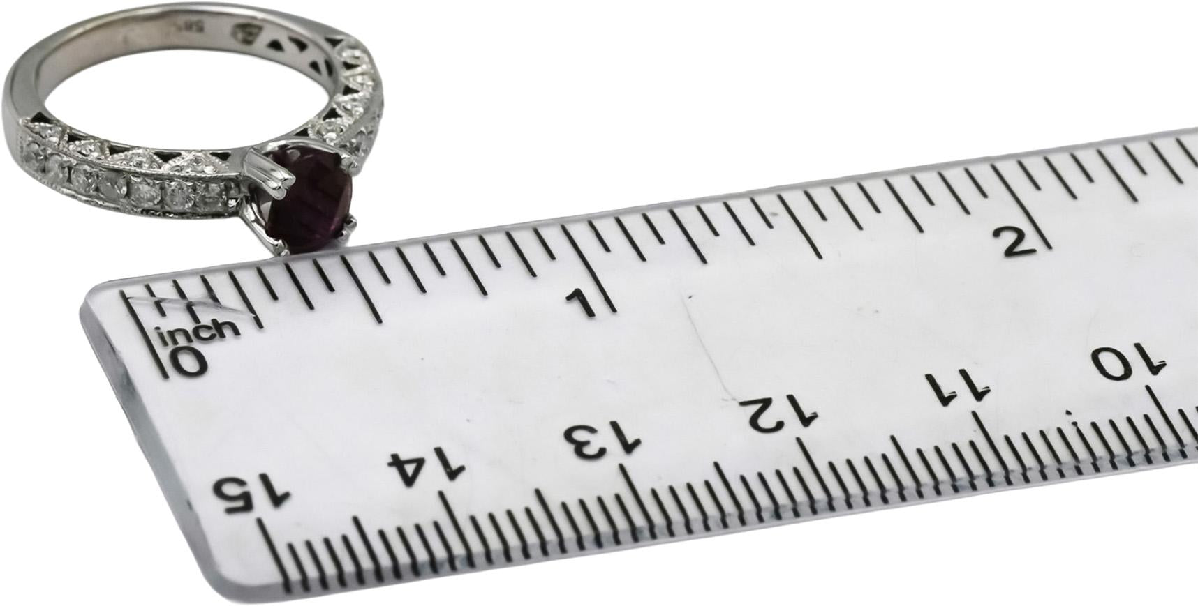 14k White Gold Diamond and Ruby Filigree Ring 1.25CT Size 6