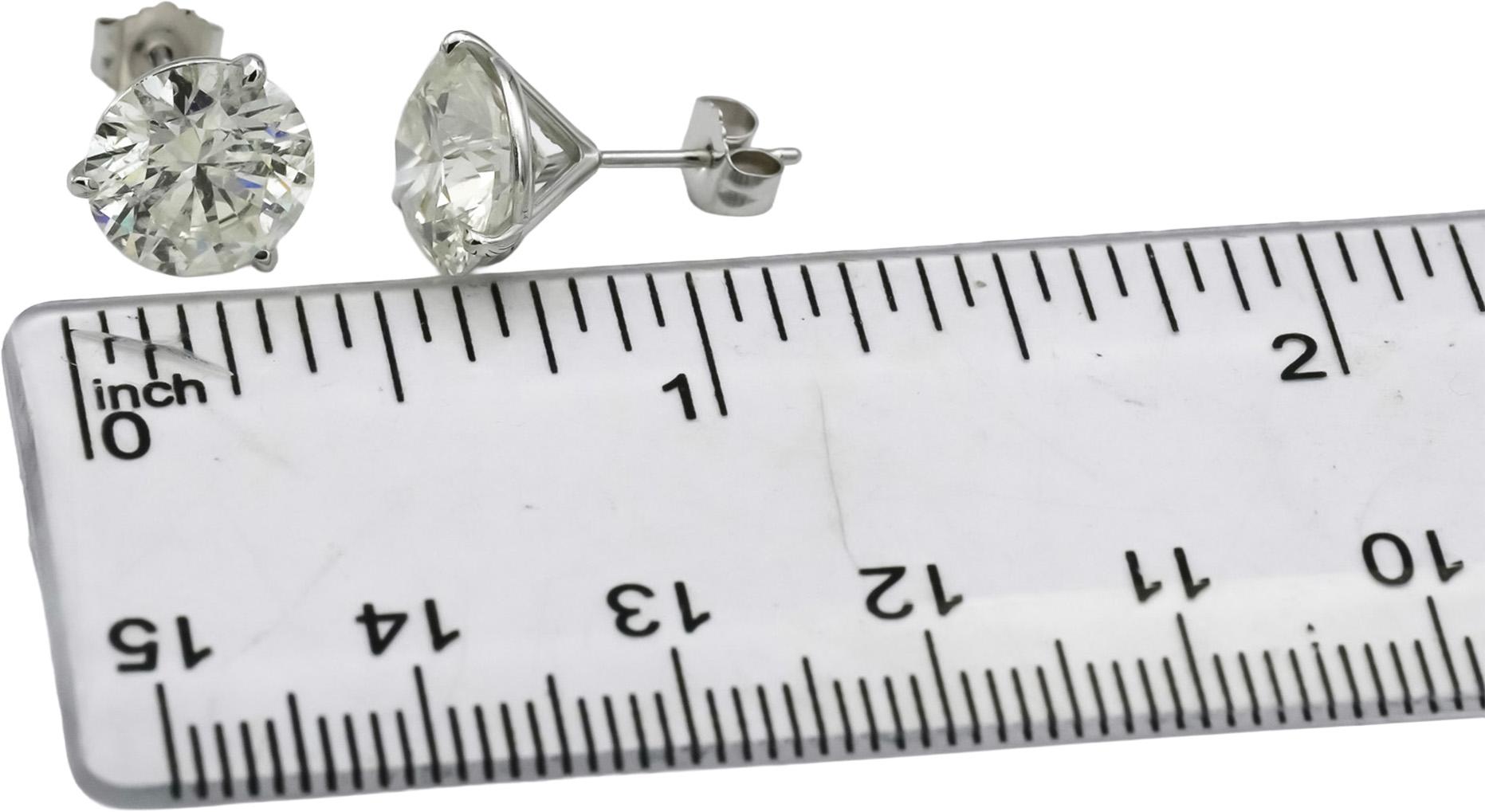HRD Certified 14k White Gold Round Natural Diamond Martini Stud Earrings 6.02CT