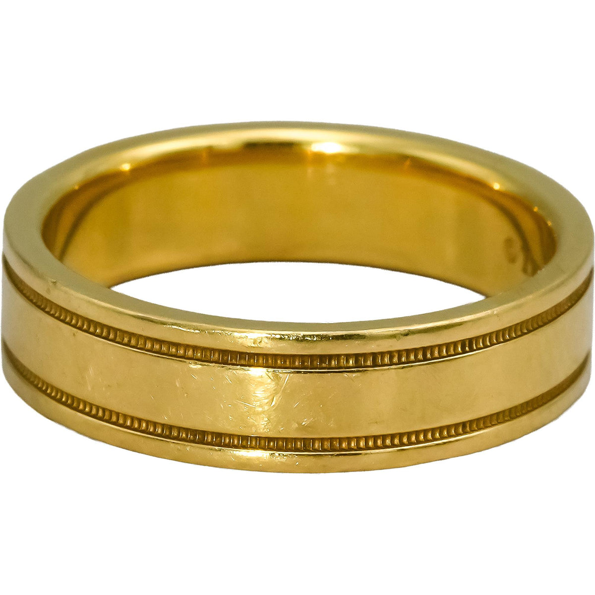 TIFFANY & CO. 18k Yellow Gold Milgrain Wedding 6.0mm Wide Band Ring Size 10.75