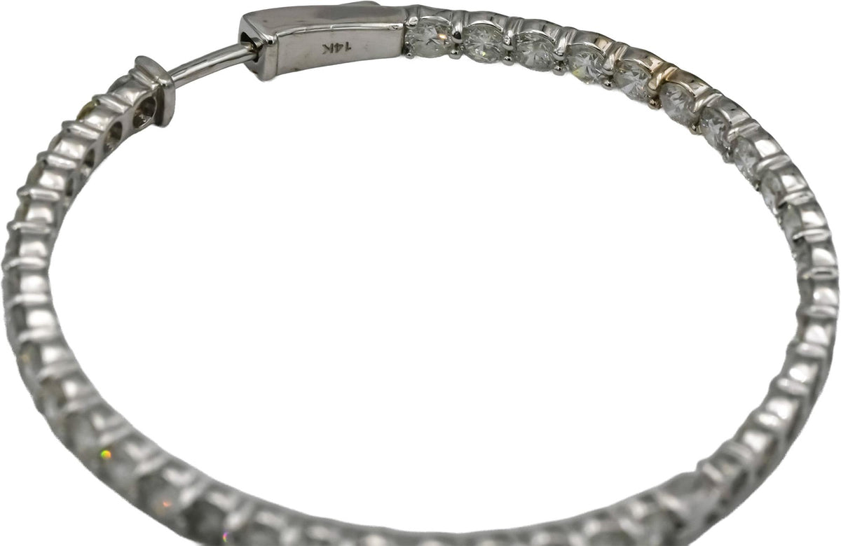 14k White Gold Round Natural Diamond Inside Out Hoop Earrings 6.43CT
