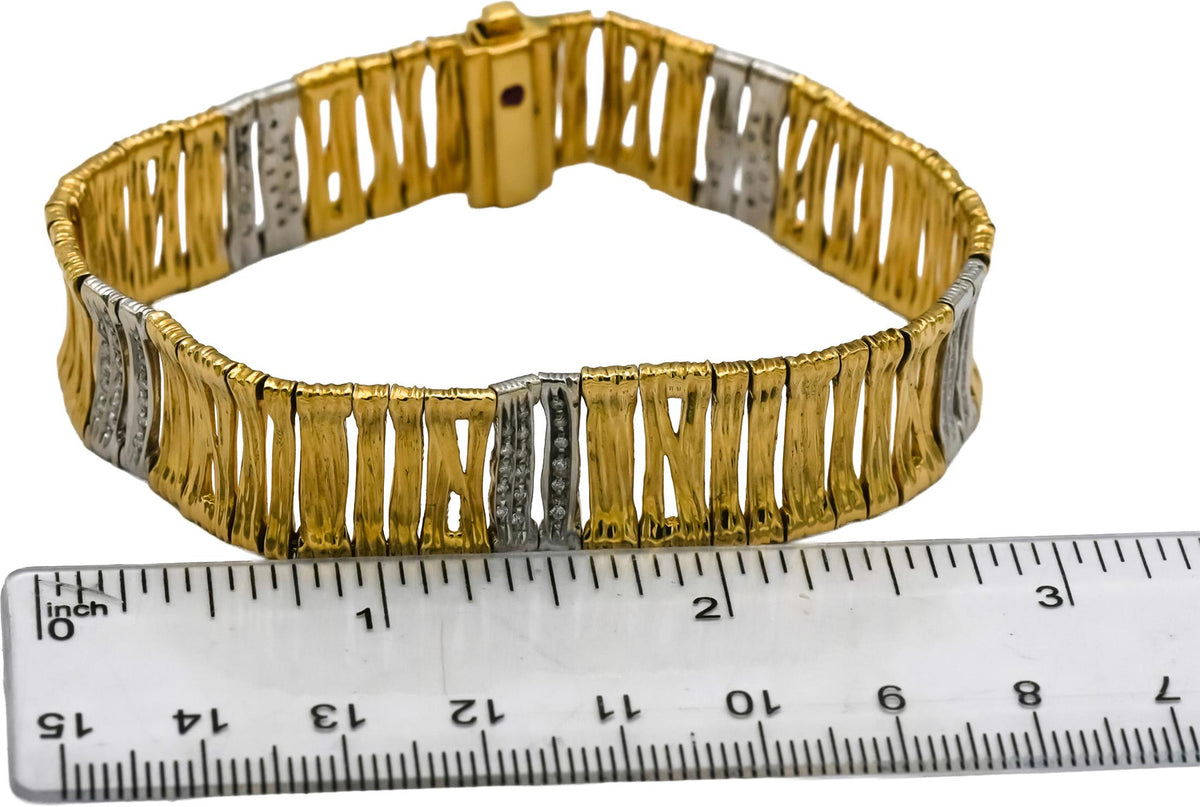 ROBERTO COIN 18k Yellow White Gold Pave Diamond "Elephant Skin" Bracelet 0.40CT
