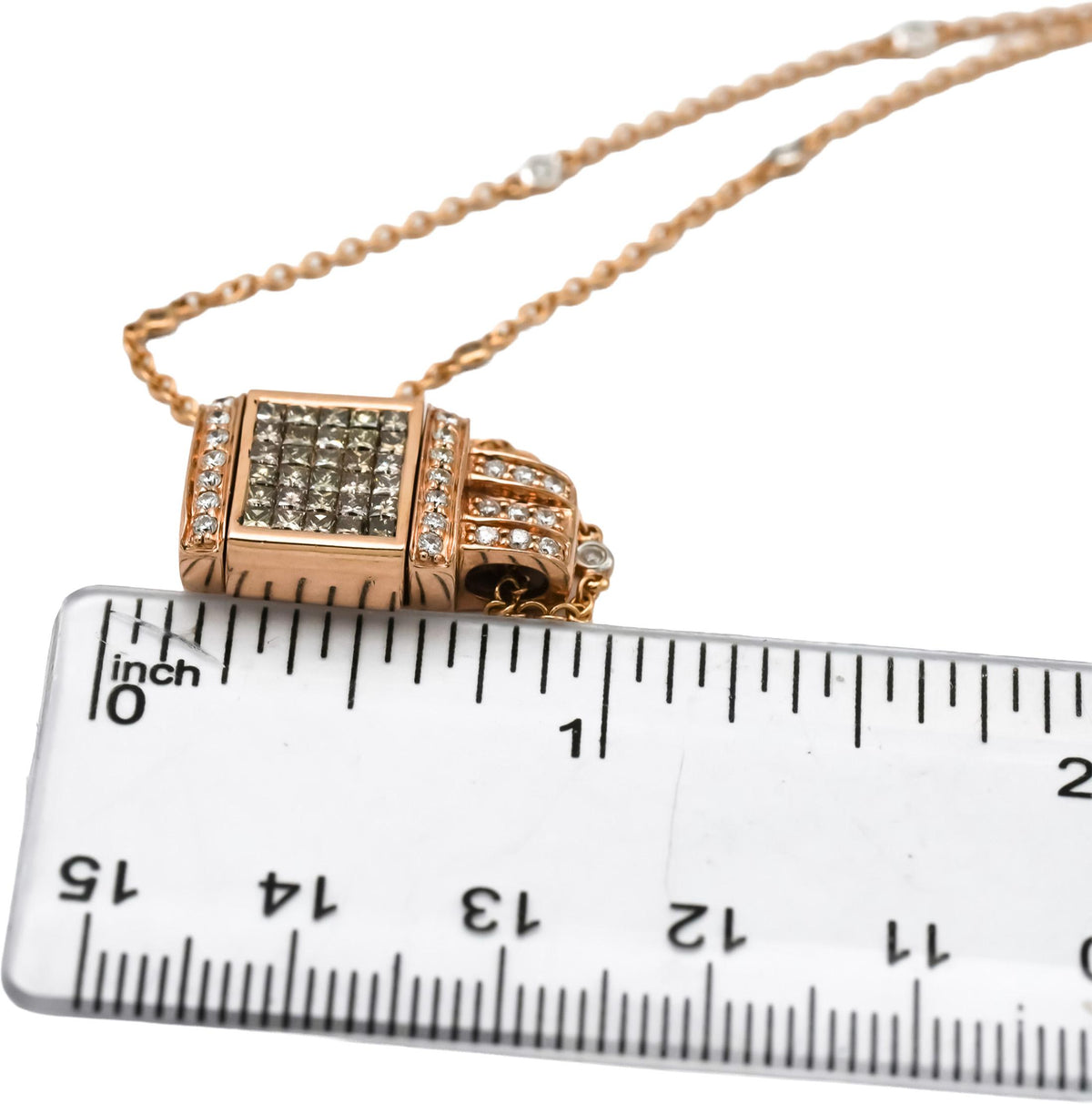 14k Rose Gold Diamond Reversible Pendant Diamond by the Yard Necklace 1.75CT