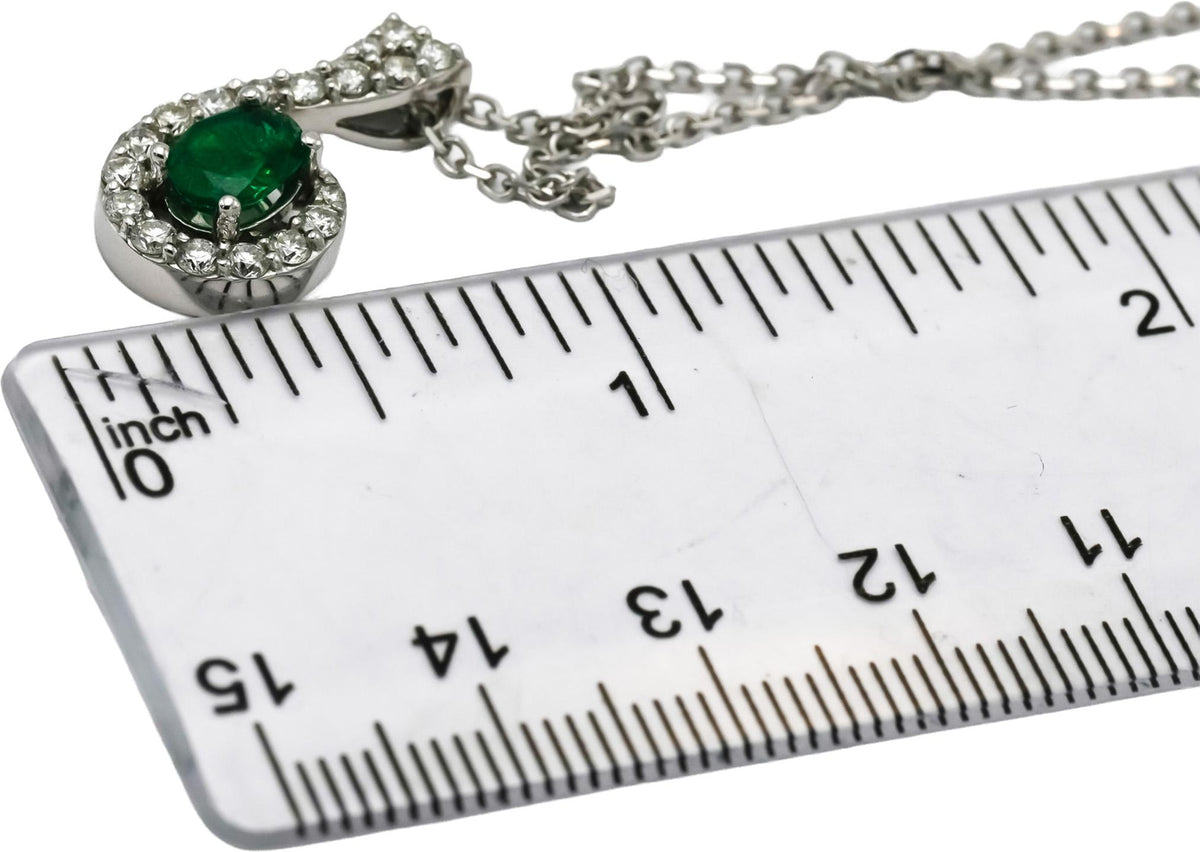 14k White Gold Diamond and Emerald Pendant Necklace 1.15CT