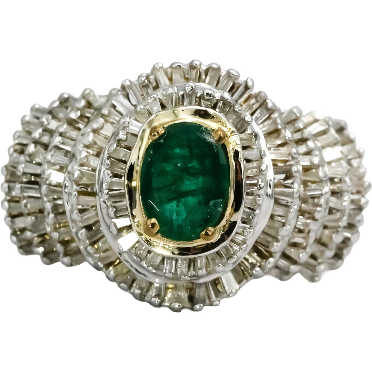 10k White Yellow Gold Diamond and Emerald Cluster Cocktail Ring 2.50CT Size 7.25
