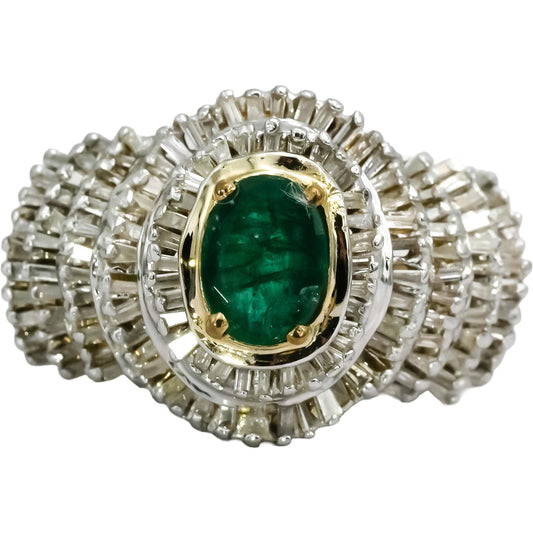 10k White Yellow Gold Diamond and Emerald Cluster Cocktail Ring 2.50CT Size 7.25