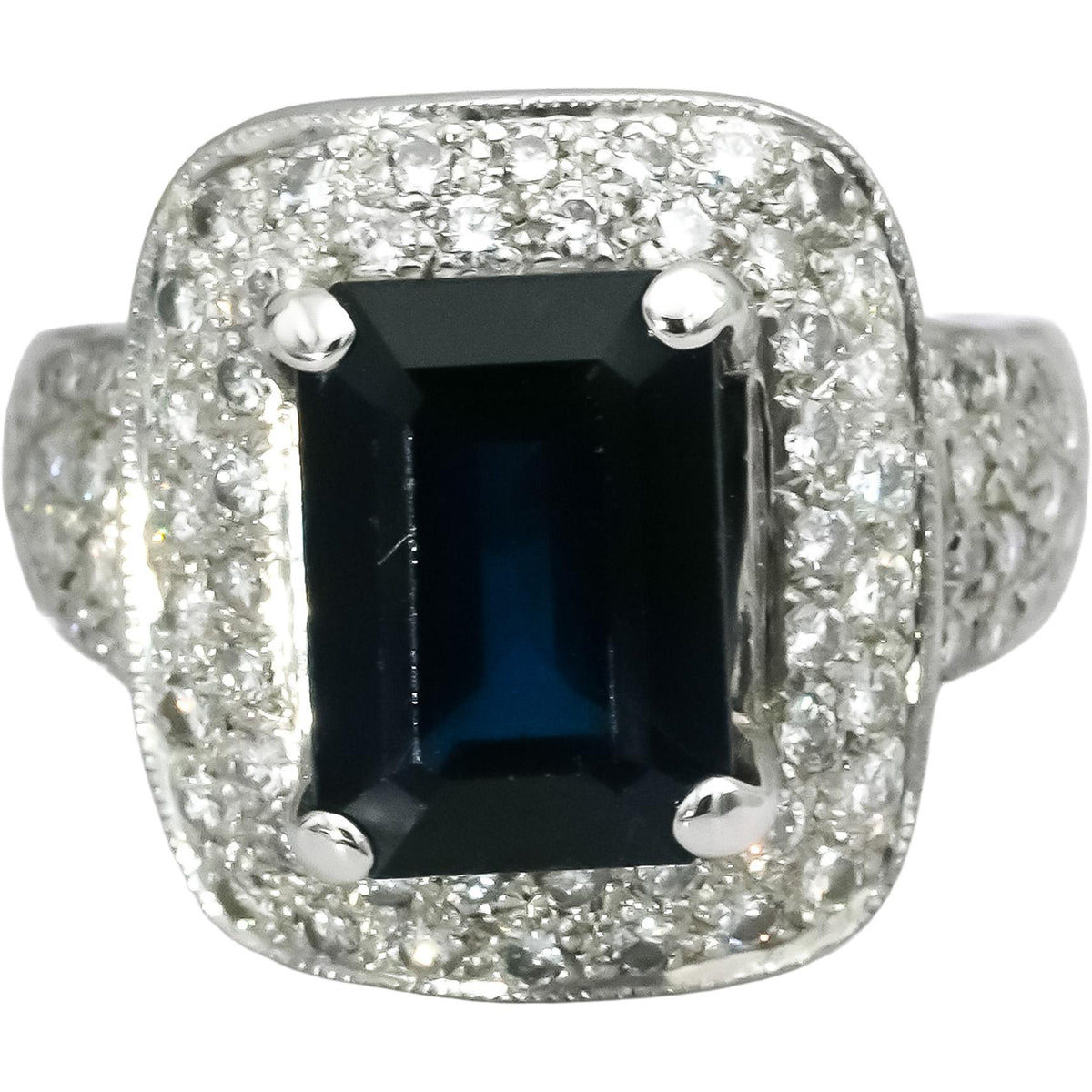 18k White Gold Diamond and Sapphire Cocktail Ring 5.75CT Size 6.75