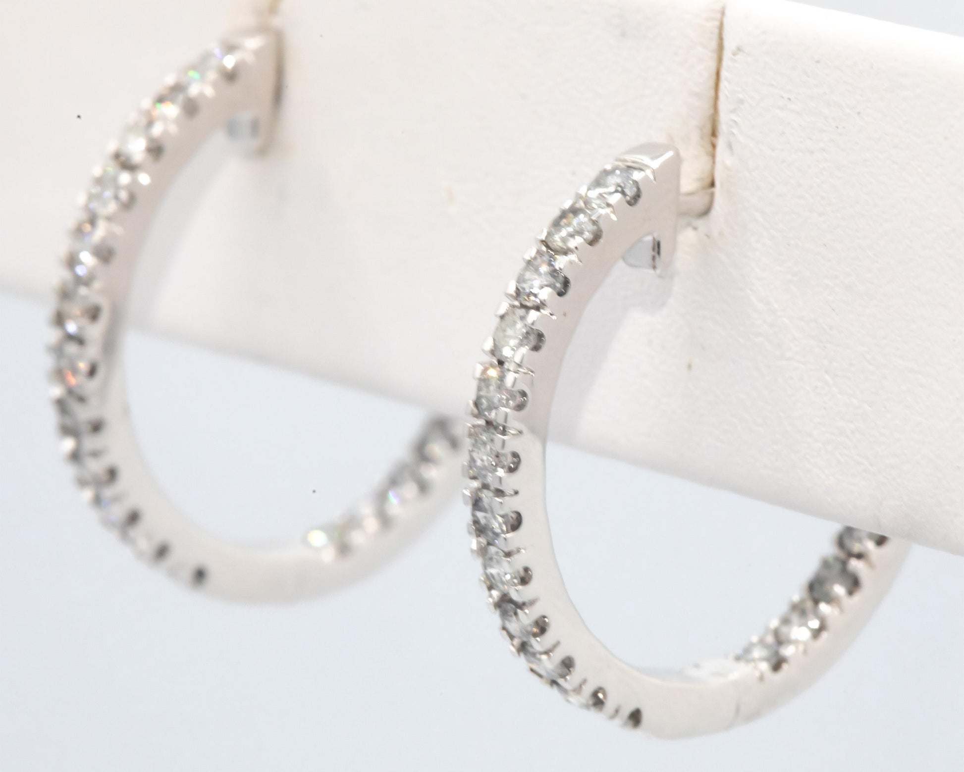 10k White Gold 1.50CT Diamond Inside Out Hoop Earrings