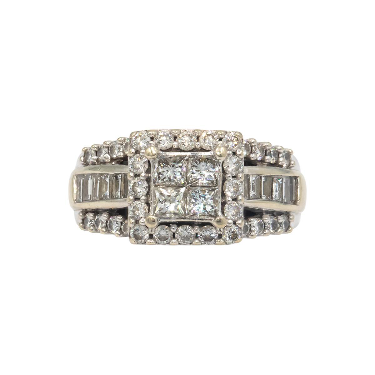 14k White Gold Diamond Cluster Cocktail Ring 2.50CT Size 8.25