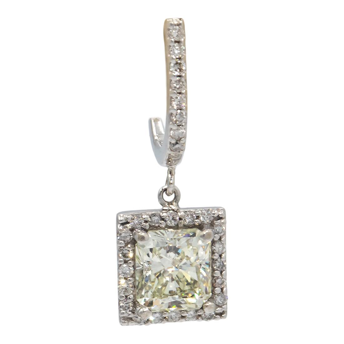 14k Gold Diamond Drop Dangle Earrings 3.28CT w/ 2 x 1.50CT Radiant Cut Centers