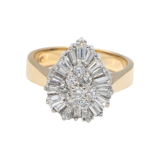 14k Yellow & White Gold 1.0CT Diamond Cluster Cocktail Ring Size 7