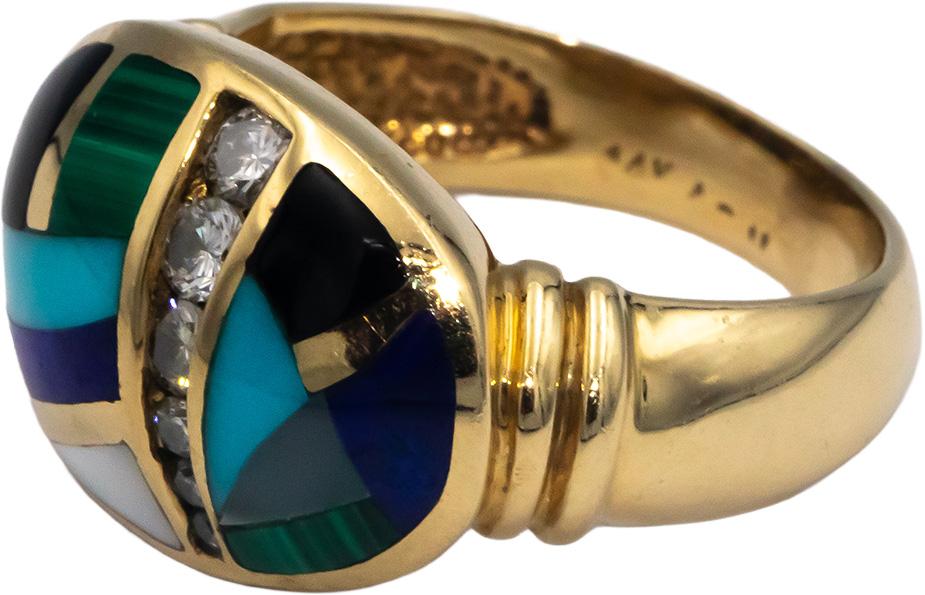 14k Yellow Gold 0.20CT Diamond and Assorted Painted Enamel Ring Size 5.5