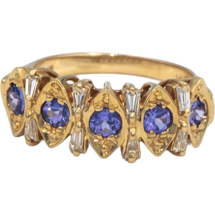 14k Yellow Gold 0.73CT VS Diamond and Tanzanite Band Ring Size 6.25