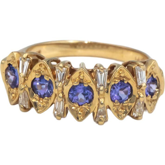 14k Yellow Gold 0.73CT VS Diamond and Tanzanite Band Ring Size 6.25