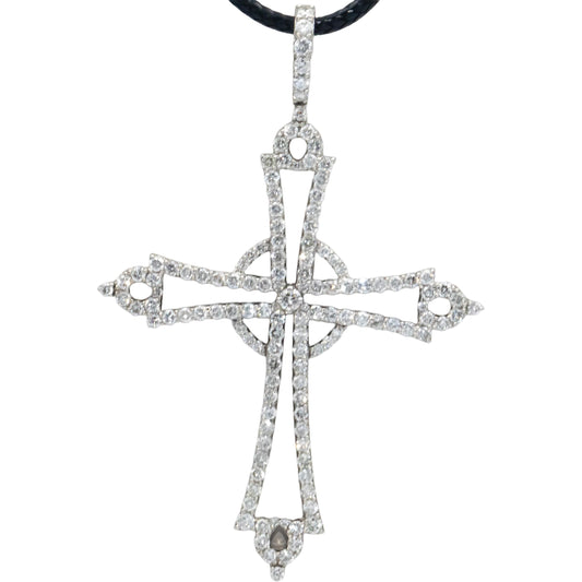 14k White Gold Diamond Cross Crucifix Pendant on Cord Necklace 2.27CT