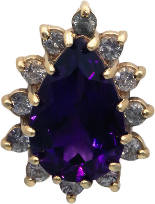 14k Yellow Gold 10.25CT Round Cut Diamond and Pear Cut Amethyst Earrings
