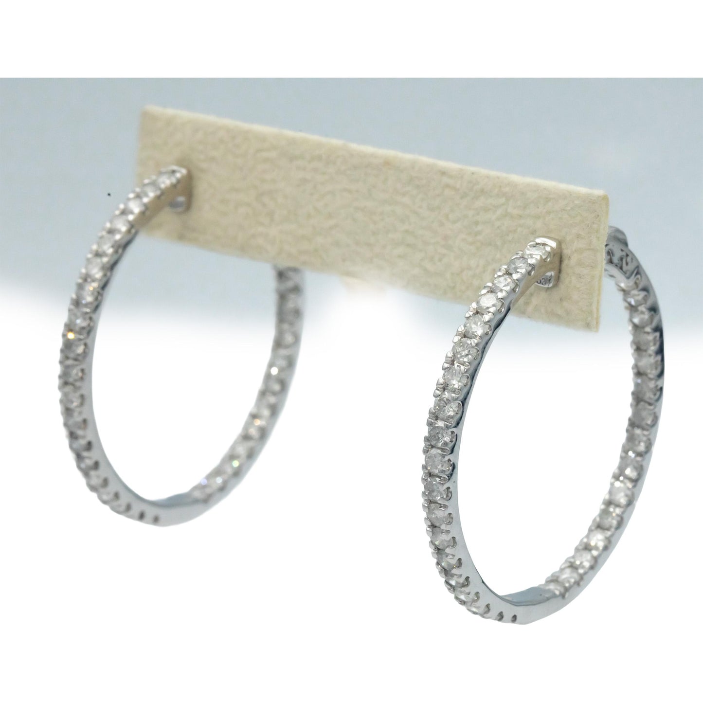10k White Gold Round Cut Diamond Inside Out Hoop Earrings 5.0CT