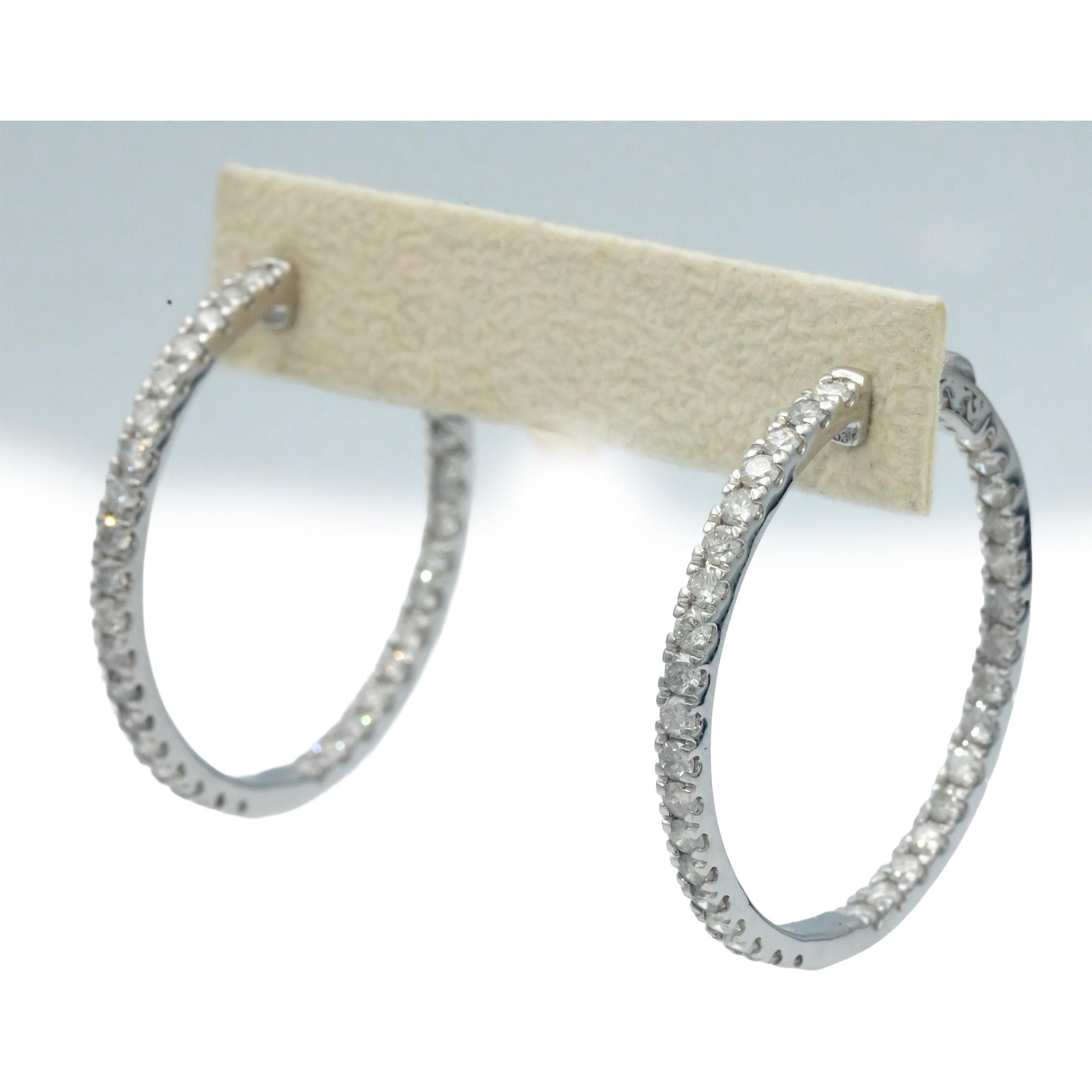 10k White Gold Round Cut Diamond Inside Out Hoop Earrings 5.0CT