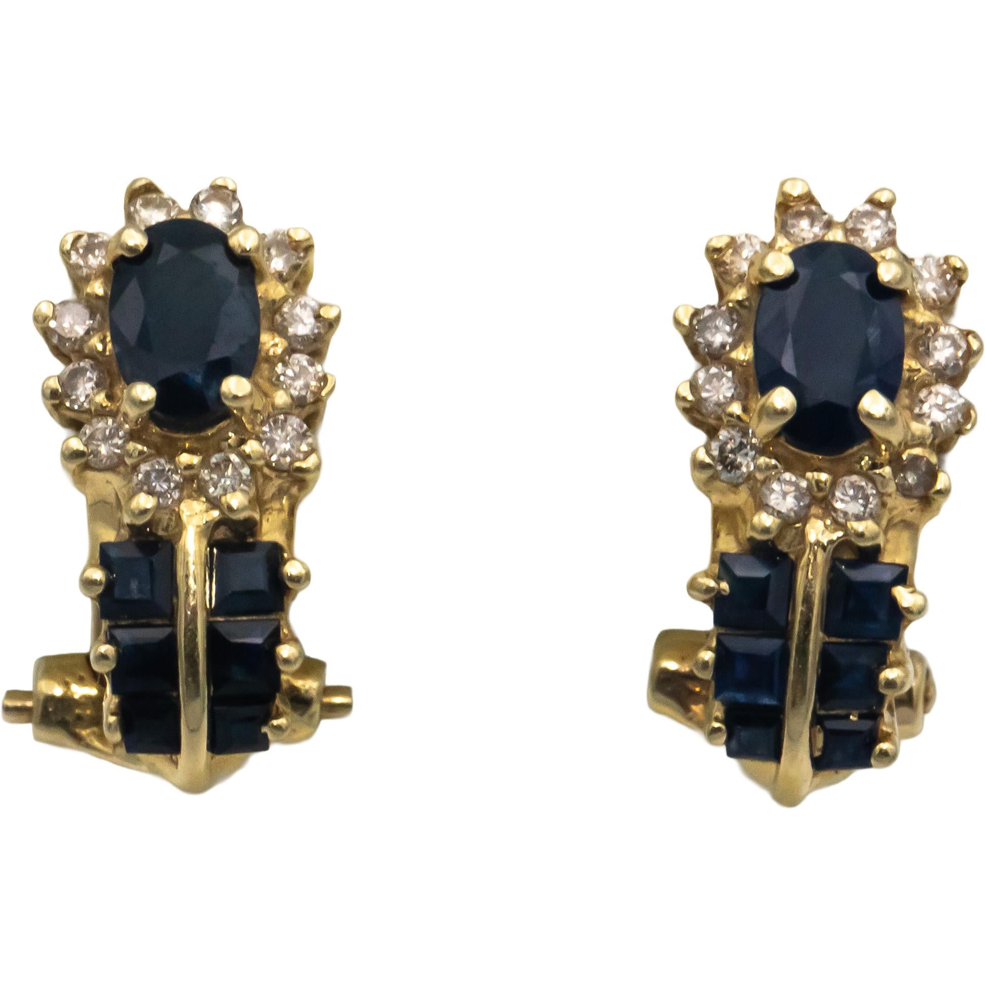 14k Yellow Gold 1.15CT Diamond and Sapphire Earrings