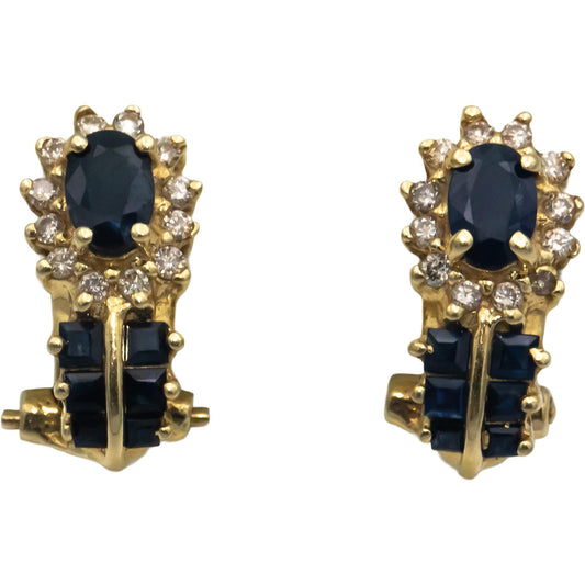 14k Yellow Gold 1.15CT Diamond and Sapphire Earrings