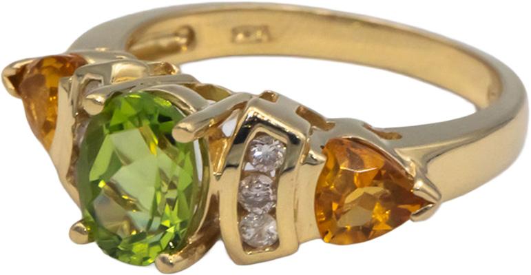 14k Yellow Gold 2.43CT Diamond Peridot Citrine Ring Size 7.25