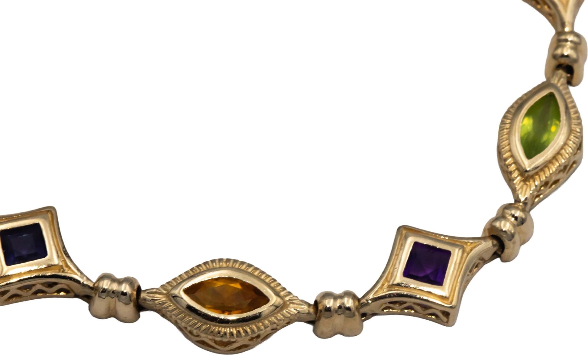 14k Yellow Gold 5.0CT Assorted Rainbow Gemstone Fancy Link Bracelet