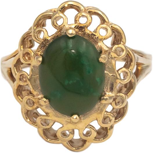 10k Yellow Gold Cabochon Jade Solitaire Ring Size 6.25