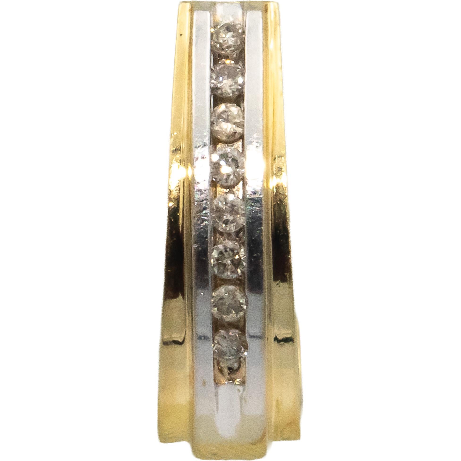 14k Yellow & White Gold Round Cut Diamond Curved Huggie Style Earrings 0.25CT