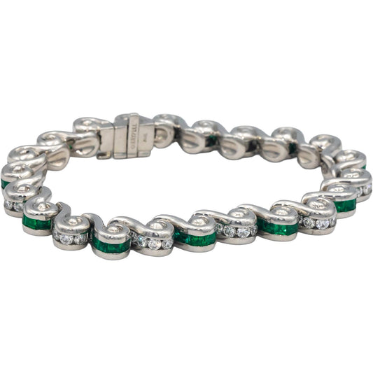 KRYPELL Designer Platinum VS Diamond and Emerald Channel Set Bracelet 7.50CT