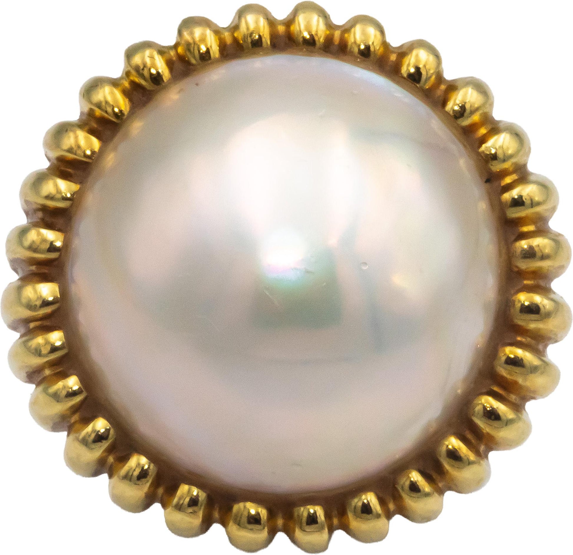 TIFFANY & CO. Vintage 18k Yellow Gold 19mm Mabe Pearl Ring Size 6.5