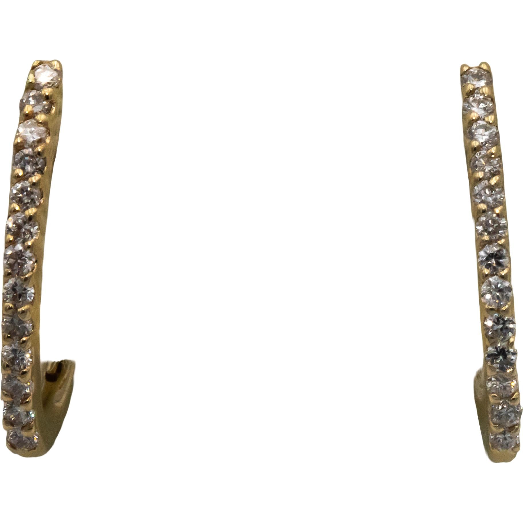 14k Yellow Gold 0.25CT Round Cut Diamond Hoop Huggie Earrings