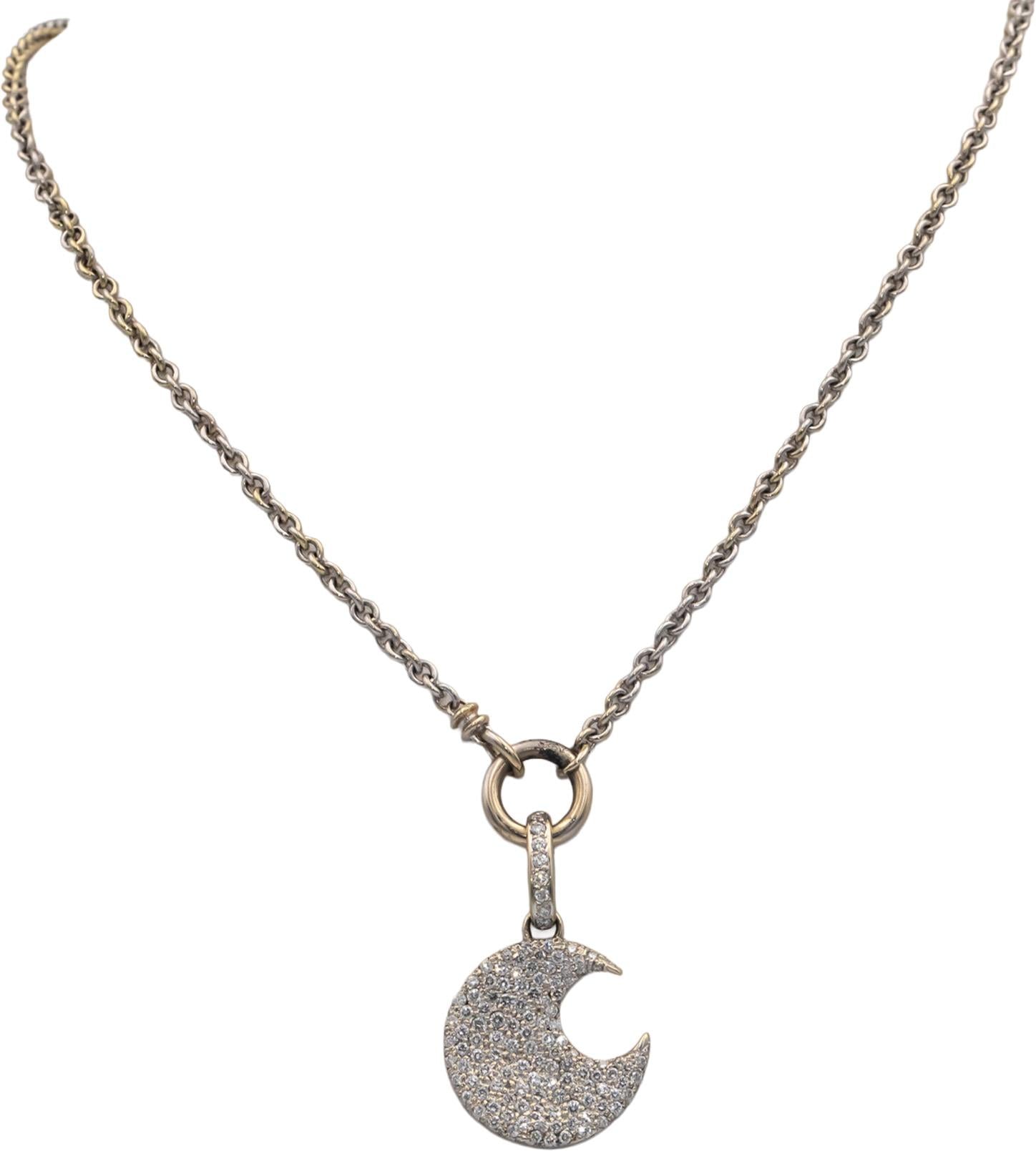 18k White Gold VS Diamond Cluster Crescent Moon Pendant Necklace 1.50CT