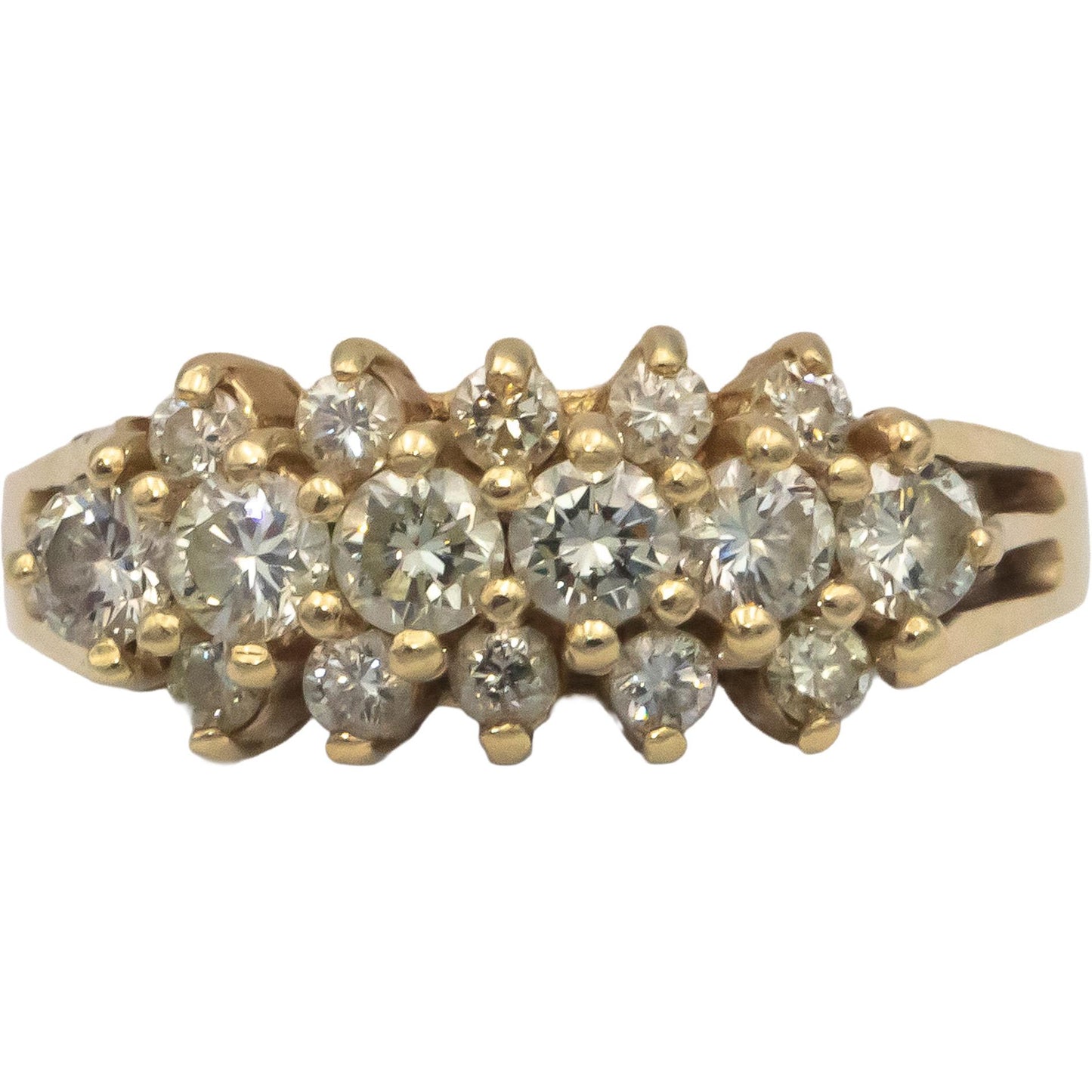 14k Yellow Gold 1.0CT VS Diamond Three Row Anniversary Band Ring Size 6.5