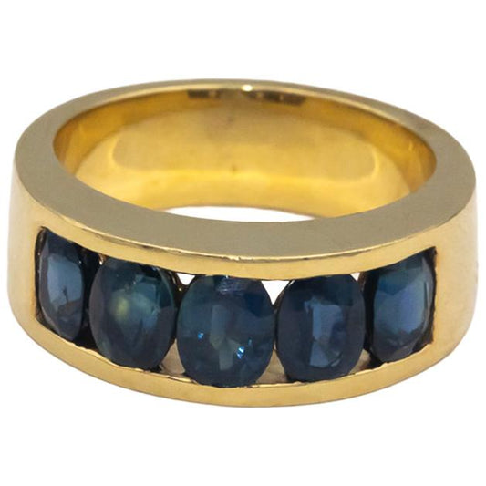 18k Yellow Gold 2.0CT Medium Blue Sapphire Band Ring Size 6.5