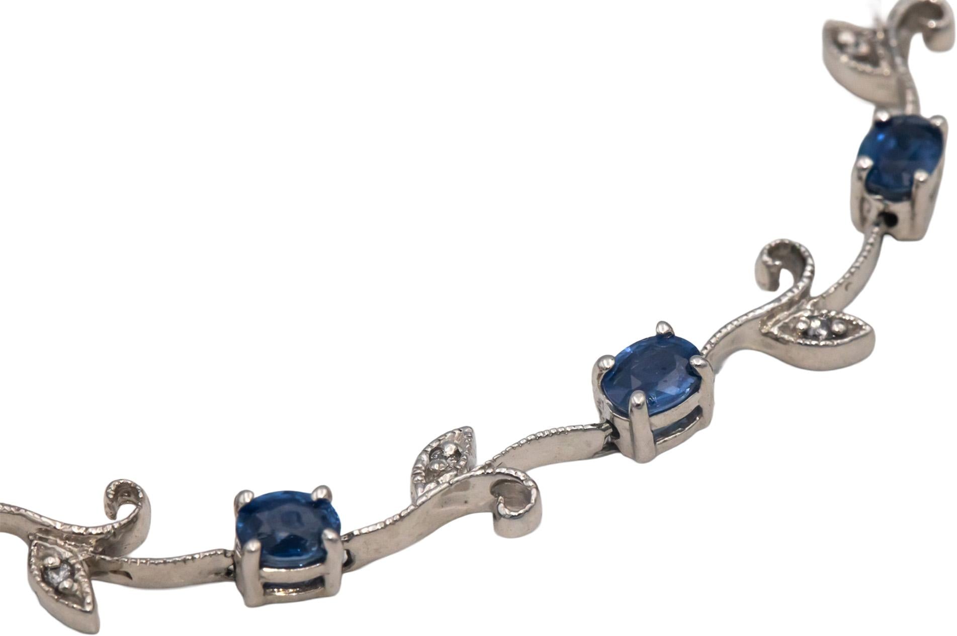 14k White Gold 2.06CT Diamond and Sapphire Fancy Floral Link Bracelet