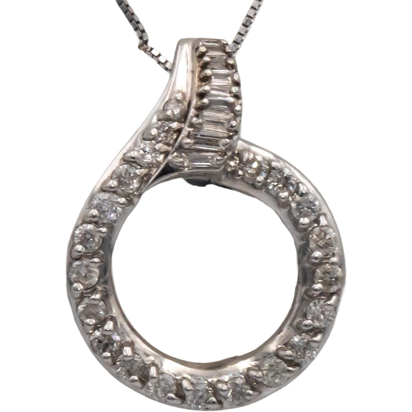 14k White Gold 0.50CT Round Cut Diamond Circle Pendant Necklace