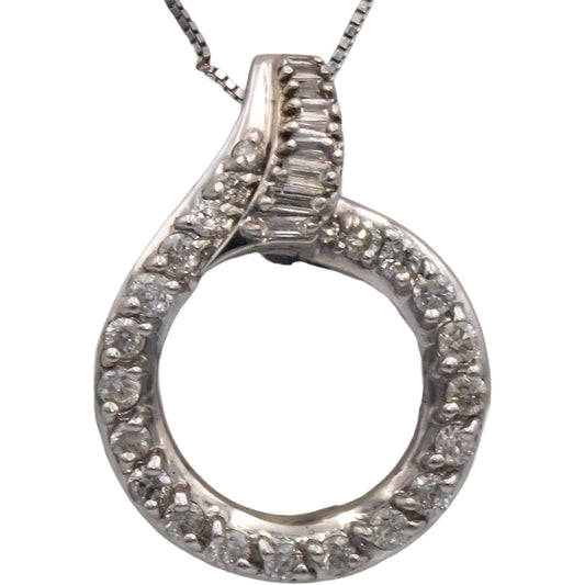 14k White Gold 0.50CT Round Cut Diamond Circle Pendant Necklace