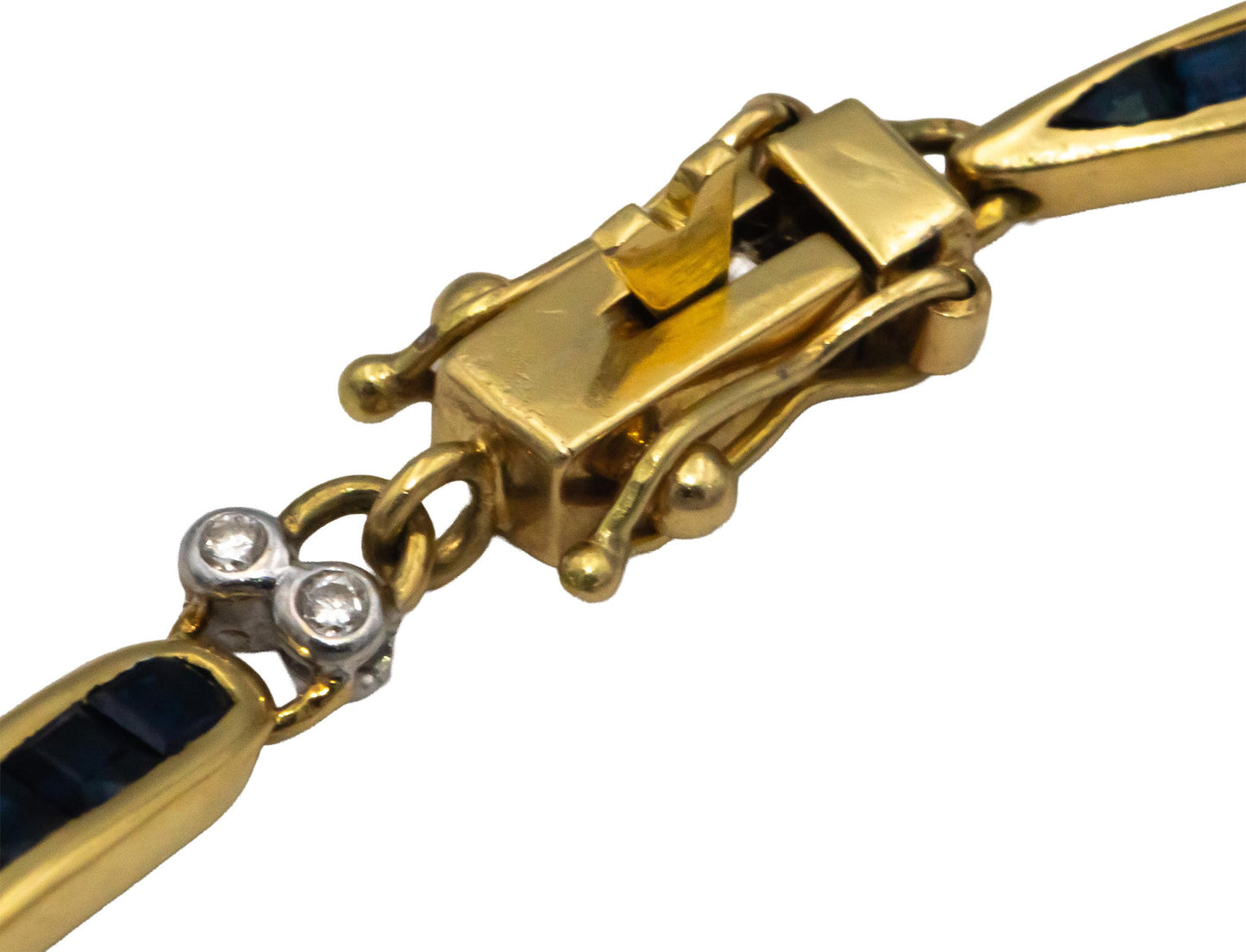 Designer 18k Yellow Gold 1.64CT Diamond and Sapphire Link Tennis Bracelet