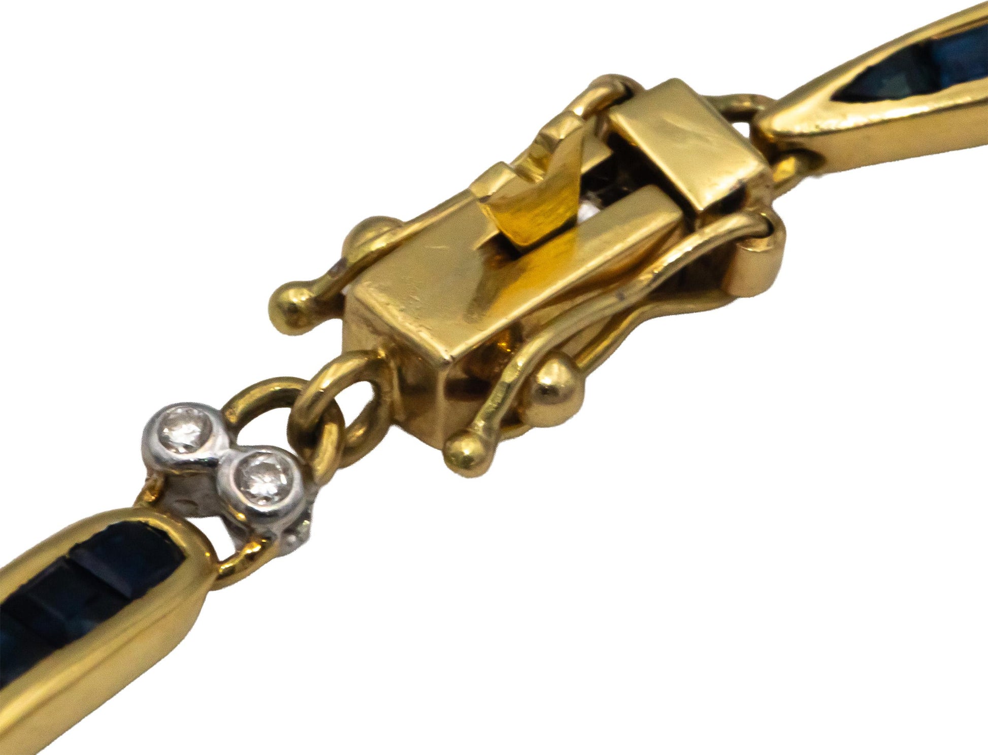 Designer 18k Yellow Gold 1.64CT Diamond and Sapphire Link Tennis Bracelet