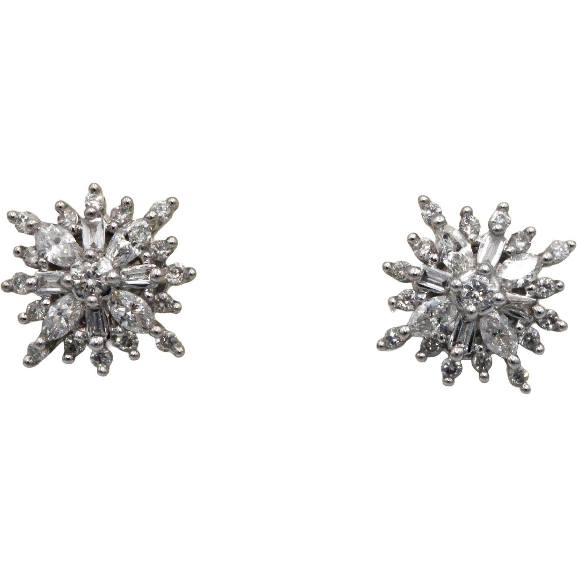10k White Gold 0.50CT Marquise Baguette Round Cut Cluster Stud Earrings