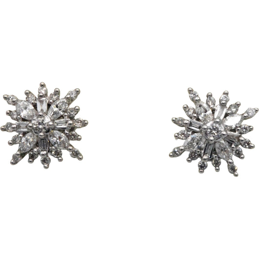 10k White Gold 0.50CT Marquise Baguette Round Cut Cluster Stud Earrings