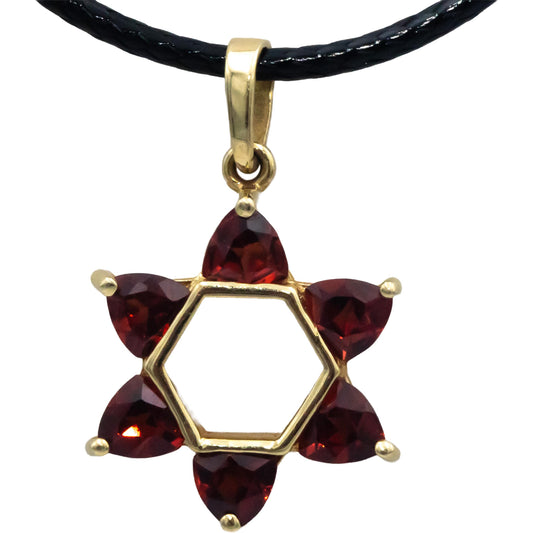 14k Yellow Gold 0.75CT Trillion Cut Garnet Star of David Pendant Necklace