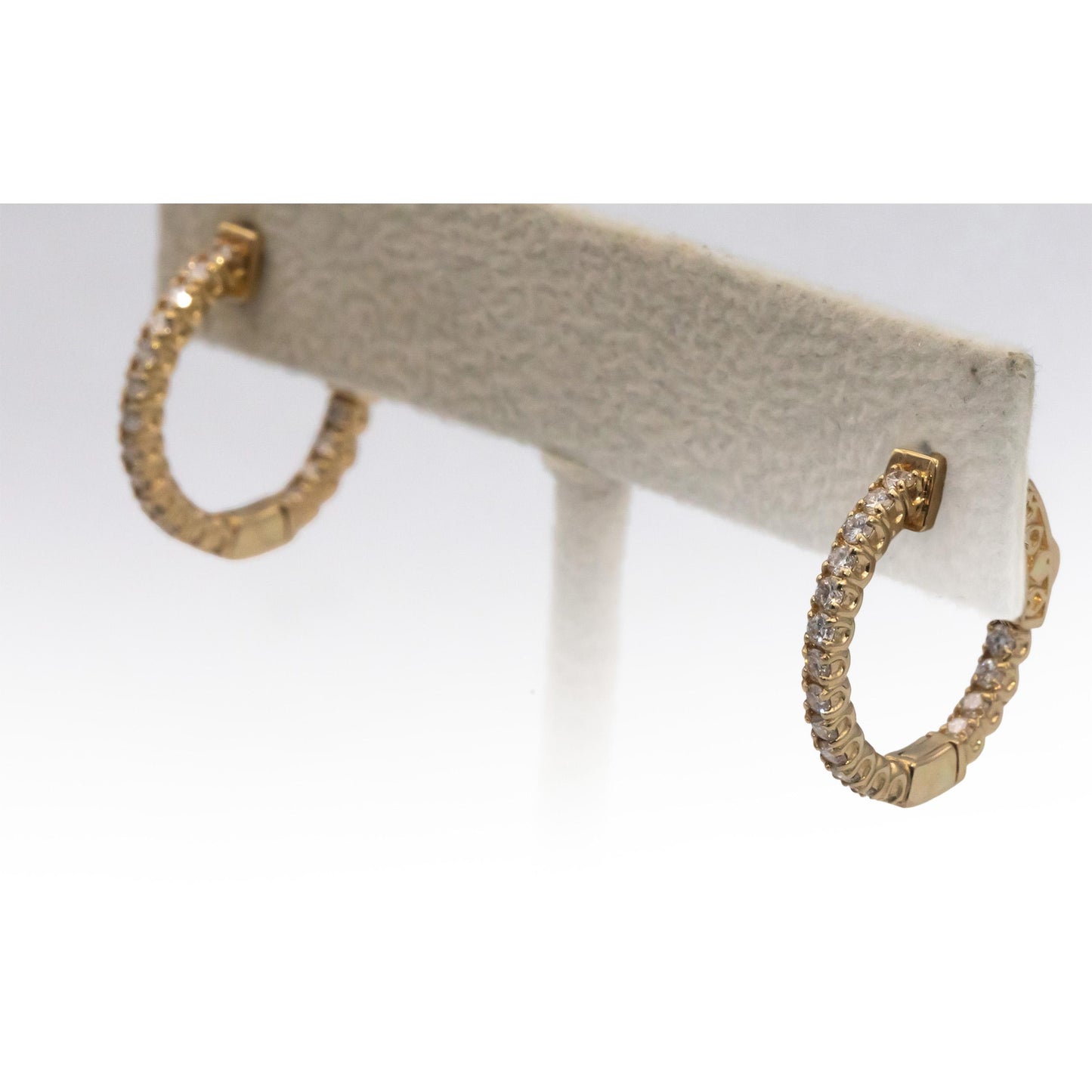 14k Yellow Gold 0.70CT Round Cut Diamond Inside Out Hoop Earrings