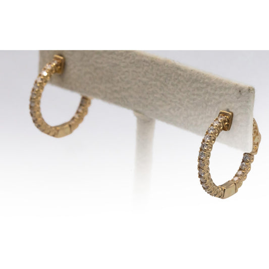 14k Yellow Gold 0.70CT Round Cut Diamond Inside Out Hoop Earrings